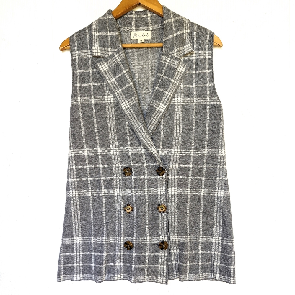 MARLED Women's gray plaid cardigan sweater vest Preppy Business Casual
